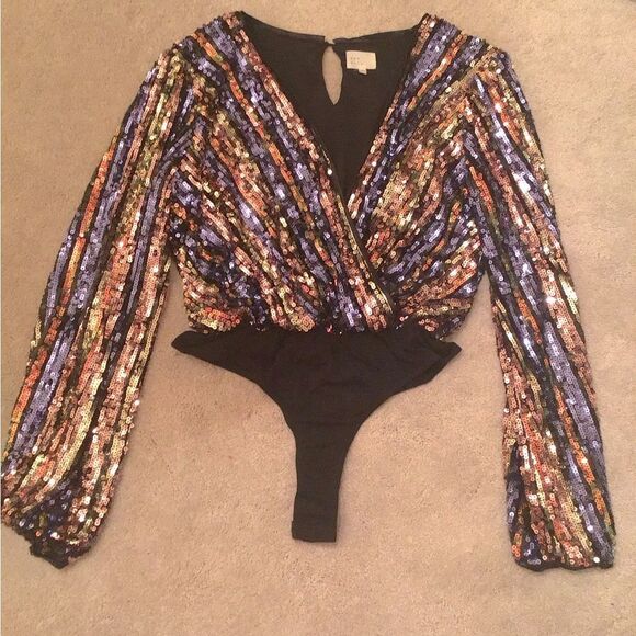 dee elly Multi color sequin bodysuit suit - Picture 1 of 4